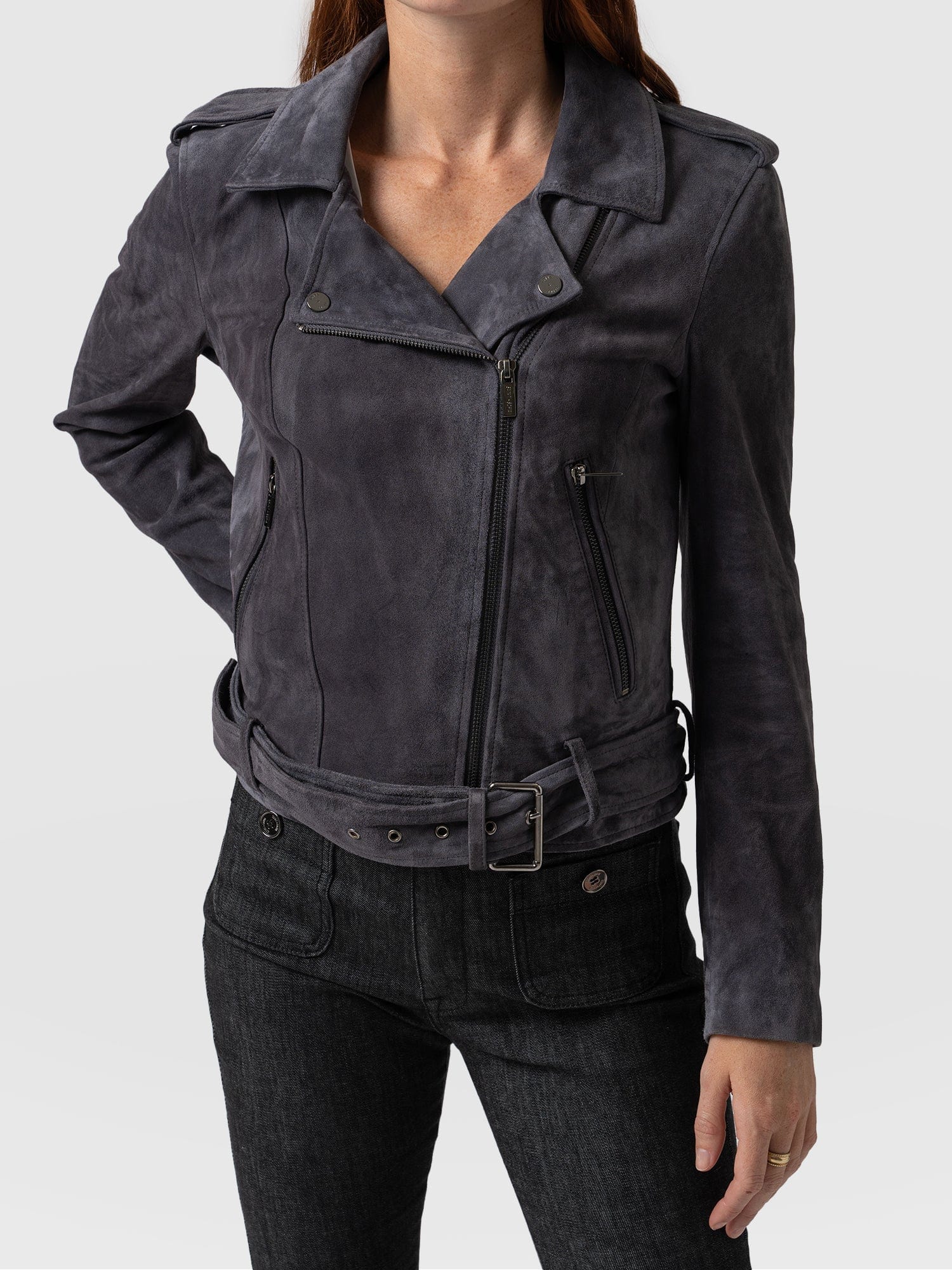 Luther Suede Jacket Charcoal - Women's Leather Jacket | Saint + Sofia® EU